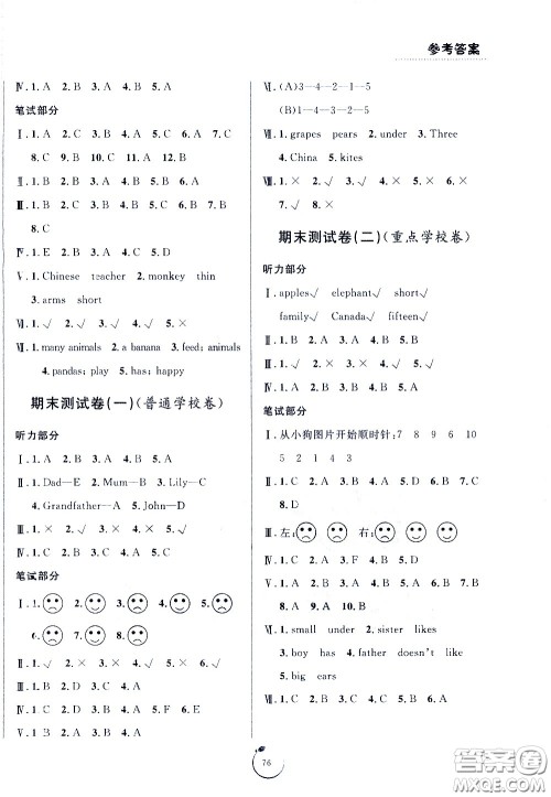 宁波出版社2021浙江好卷英语三年级下册PEP人教版答案 宁波出版社2021浙江好卷英语三年级下册PEP人教版答案