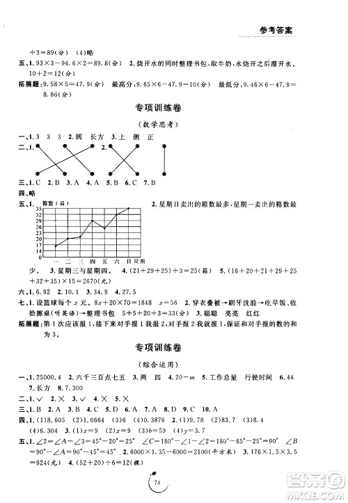 宁波出版社2021浙江好卷数学四年级下册BS北师大版答案