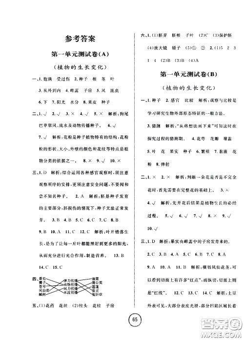 浙江大学出版社2021浙江名卷科学四年级下册J教科版答案