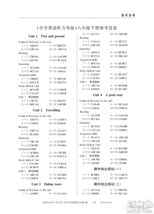 2021中学英语听力导航八年级下册答案