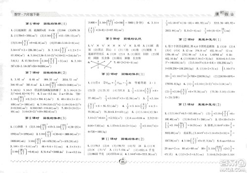2021春经纶学典课时作业六年级数学下册人教版答案 2021春经纶学典课时作业六年级数学下册人教版答案