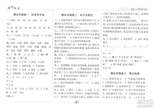 2021年经纶学典课时作业语文六年级下册人教版RJ答案 2021年经纶学典课时作业语文六年级下册人教版RJ答案