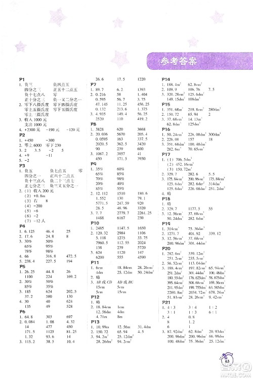 辽宁教育出版社2021年尖子生计算作业本六年级人教版下册答案