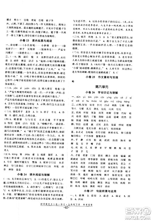 福建人民出版社2021拉网提优大小卷语文五年级下册人教版答案