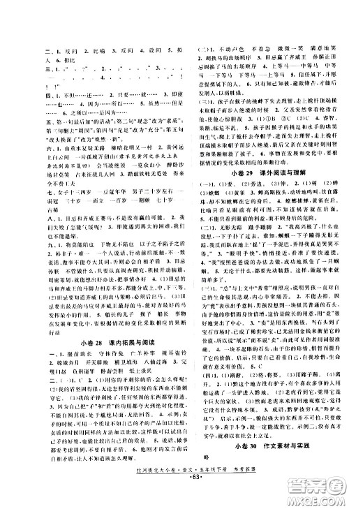 福建人民出版社2021拉网提优大小卷语文五年级下册人教版答案