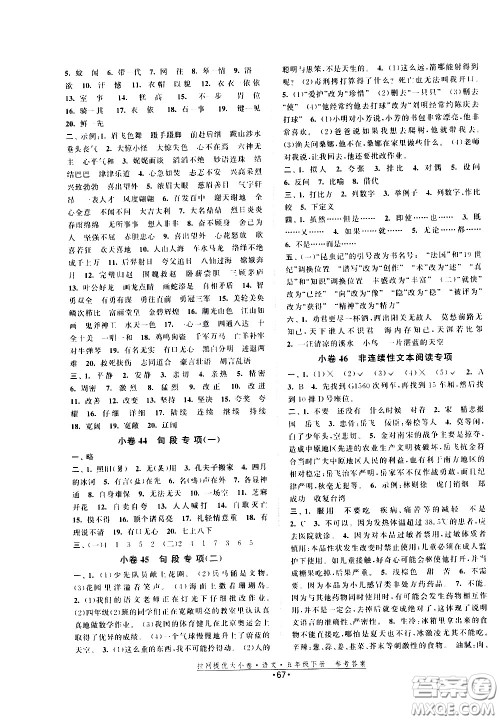 福建人民出版社2021拉网提优大小卷语文五年级下册人教版答案