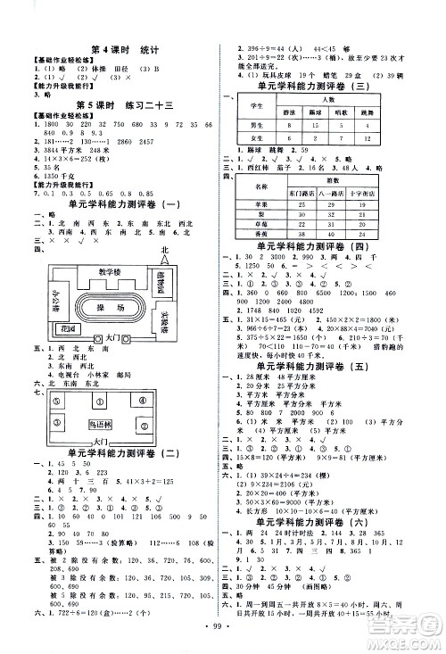 人民教育出版社2021能力培养与测试数学三年级下册人教版答案