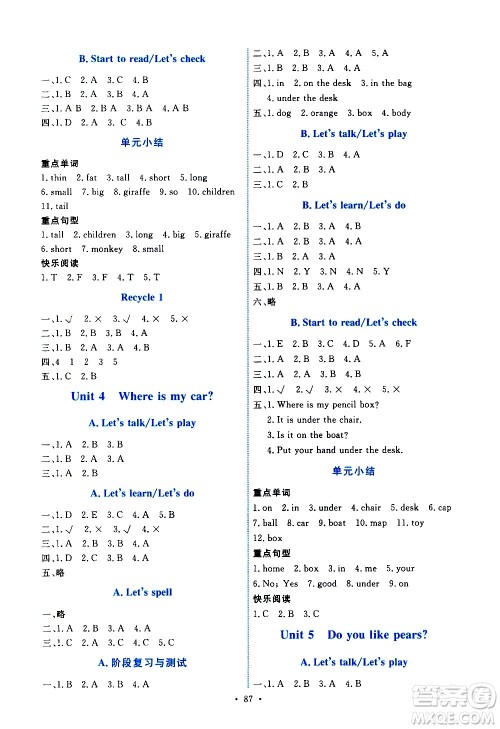 人民教育出版社2021能力培养与测试英语三年级下册人教版答案 人民教育出版社2021能力培养与测试英语三年级下册人教版答案