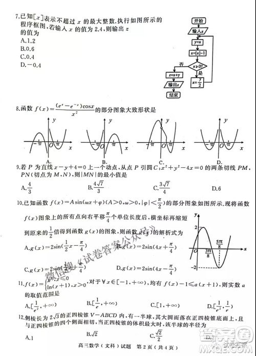 2021年河南省六市高三第一次联考文科数学试题及答案