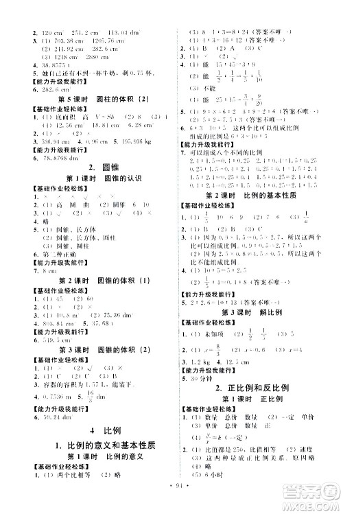 人民教育出版社2021能力培养与测试数学六年级下册人教版答案 人民教育出版社2021能力培养与测试数学六年级下册人教版答案