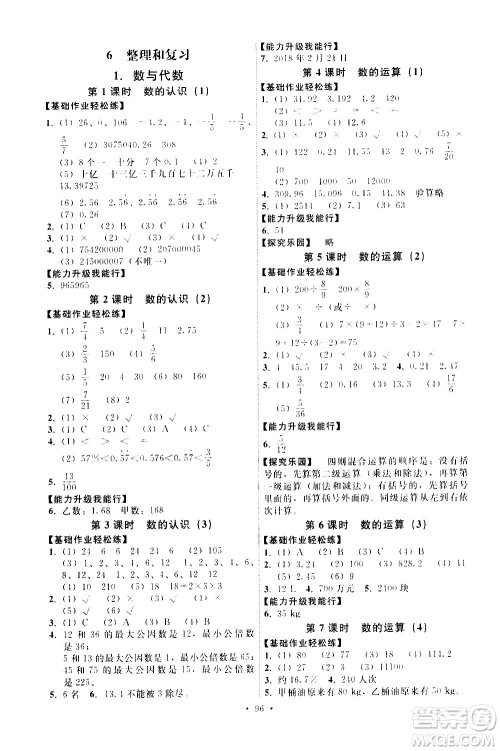 人民教育出版社2021能力培养与测试数学六年级下册人教版答案