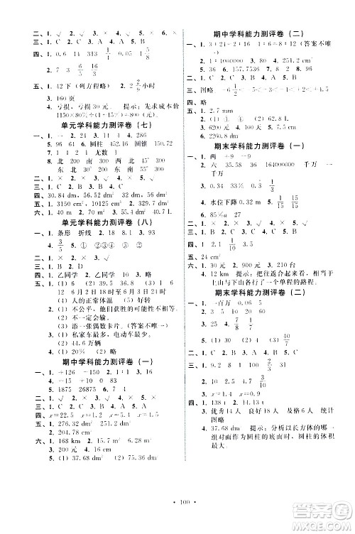 人民教育出版社2021能力培养与测试数学六年级下册人教版答案 人民教育出版社2021能力培养与测试数学六年级下册人教版答案