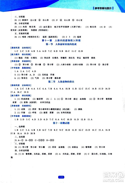 辽海出版社2021新课程生物能力培养七年级下册苏教版答案