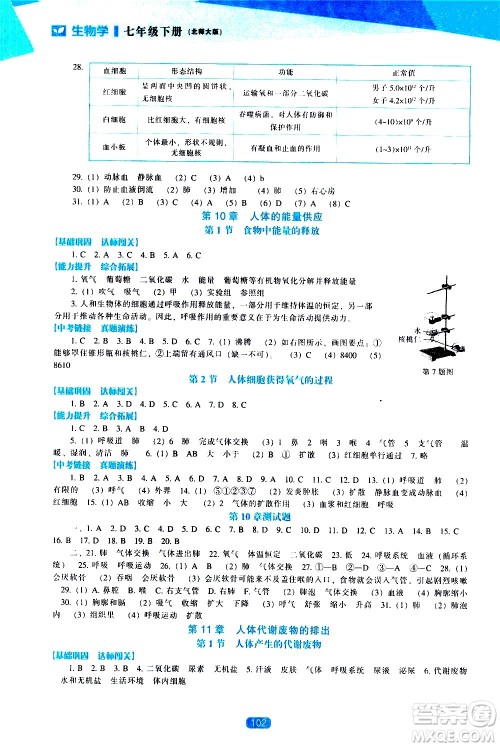 辽海出版社2021新课程生物学能力培养七年级下册北师大版答案