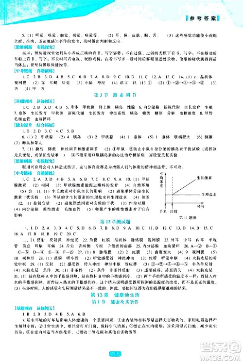 辽海出版社2021新课程生物学能力培养七年级下册北师大版答案