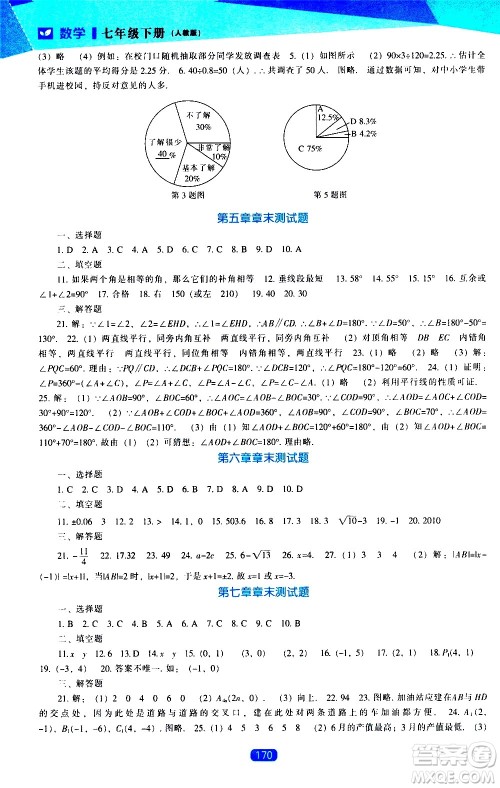 辽海出版社2021新课程数学能力培养七年级下册人教版答案
