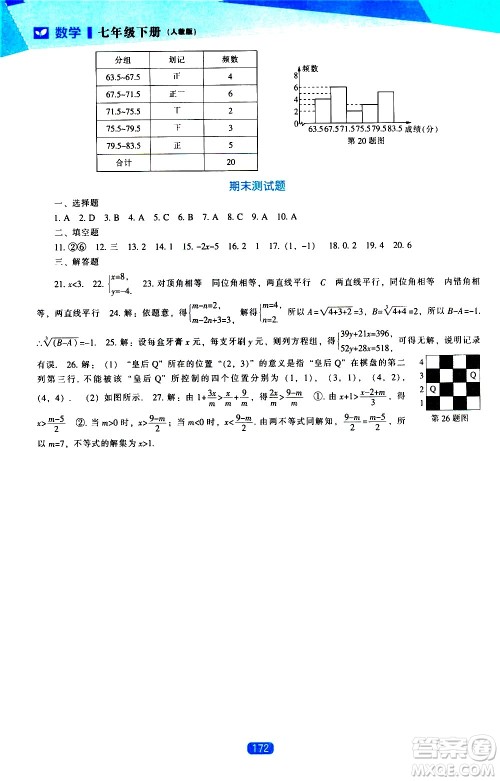 辽海出版社2021新课程数学能力培养七年级下册人教版答案