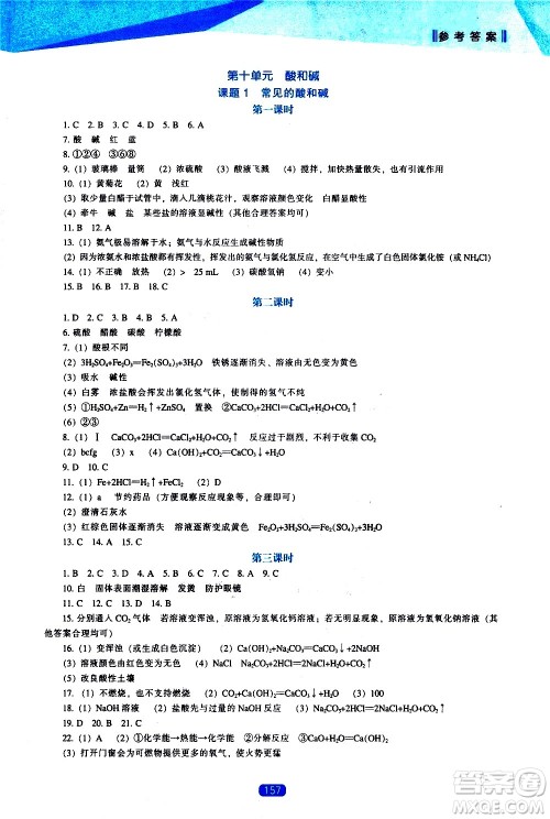 辽海出版社2021新课程化学能力培养九年级下册人教版答案