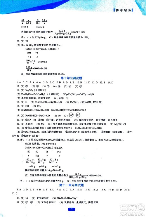 辽海出版社2021新课程化学能力培养九年级下册人教版答案