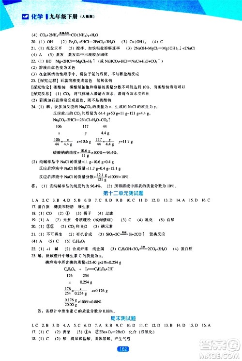 辽海出版社2021新课程化学能力培养九年级下册人教版答案