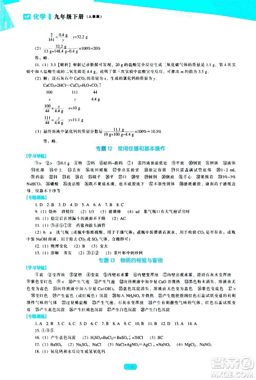 辽海出版社2021新课程化学能力培养九年级下册人教版答案