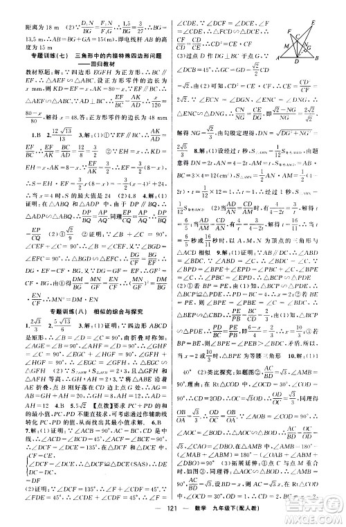 新疆青少年出版社2021四清导航数学九年级下册人教版答案