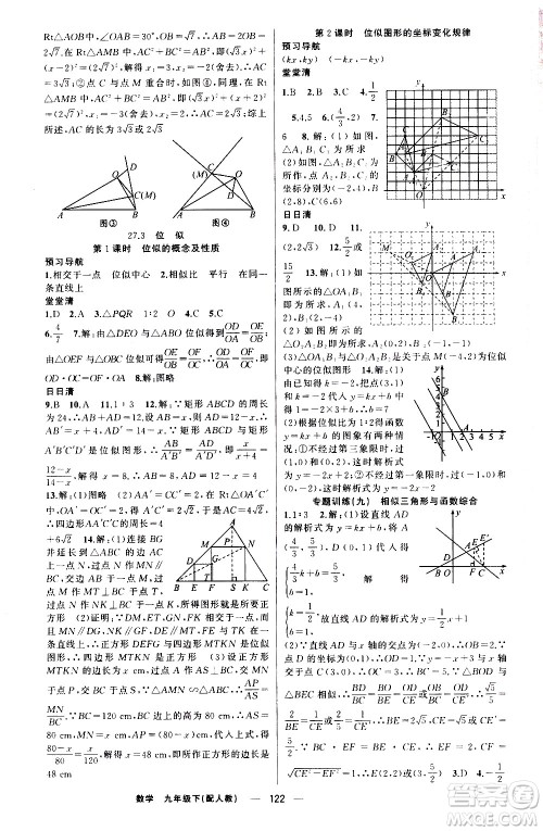 新疆青少年出版社2021四清导航数学九年级下册人教版答案