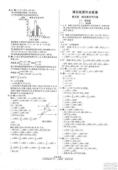 阳光出版社2021汇文图书卓越课堂七年级数学下册人教版答案