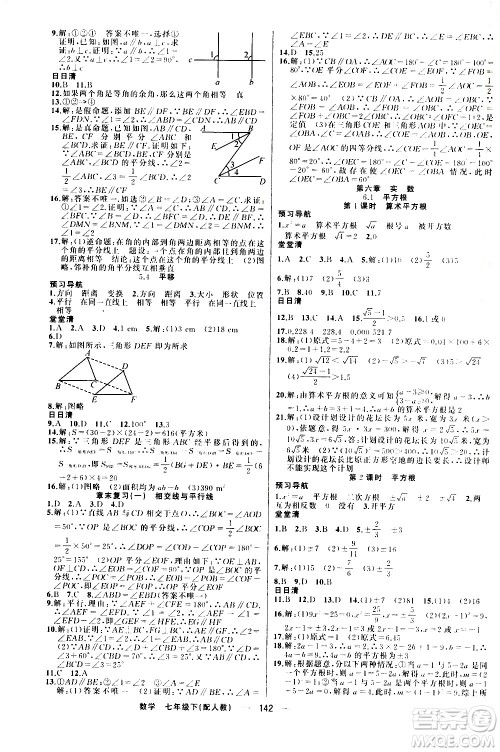 新疆青少年出版社2021四清导航数学七年级下册人教版答案