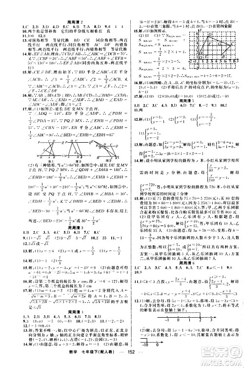 新疆青少年出版社2021四清导航数学七年级下册人教版答案