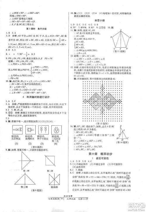 阳光出版社2021汇文图书卓越课堂七年级数学下册北师大版答案