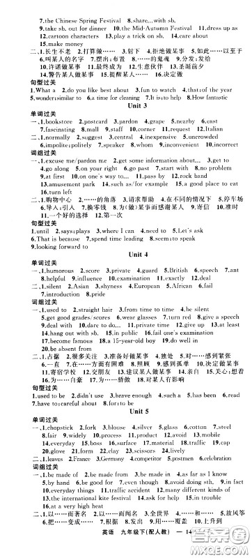 新疆青少年出版社2021四清导航英语九年级下册人教版答案