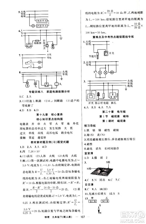 新疆青少年出版社2021四清导航物理九年级下册人教版答案