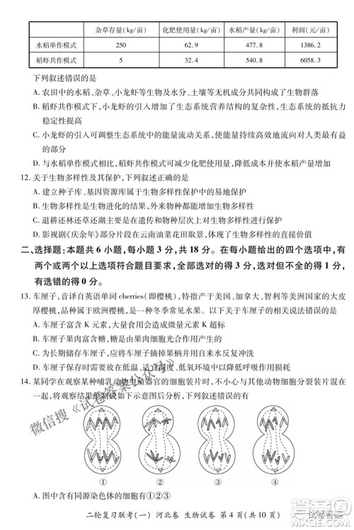 百师联盟2021届高三二轮复习联考一新河北卷生物试卷及答案 百师联盟2021届高三二轮复习联考一新河北卷生物试卷及答案