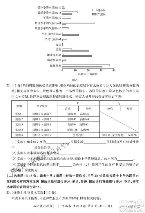 百师联盟2021届高三二轮复习联考一新河北卷生物试卷及答案