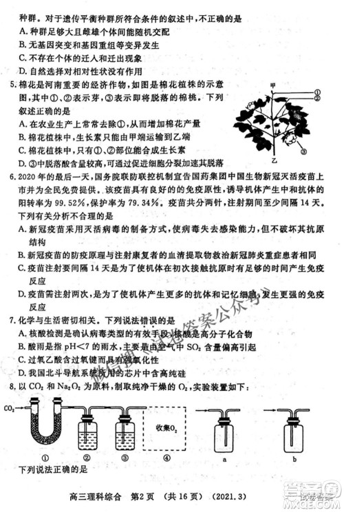 洛阳市2020-2021学年高中三年级第二次统一考试理科综合试题及答案