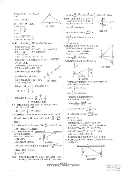 阳光出版社2021汇文图书卓越课堂九年级数学下册北师大版答案