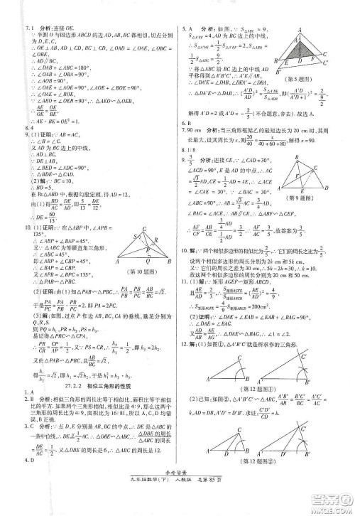 阳光出版社2021汇文图书卓越课堂九年级数学下册北师大版答案