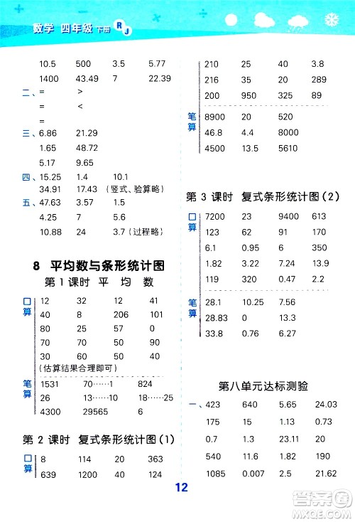 地质出版社2021春季小学口算大通关数学四年级下册RJ人教版答案 地质出版社2021春季小学口算大通关数学四年级下册RJ人教版答案