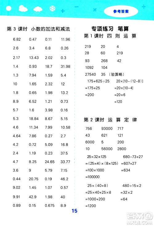 地质出版社2021春季小学口算大通关数学四年级下册RJ人教版答案 地质出版社2021春季小学口算大通关数学四年级下册RJ人教版答案