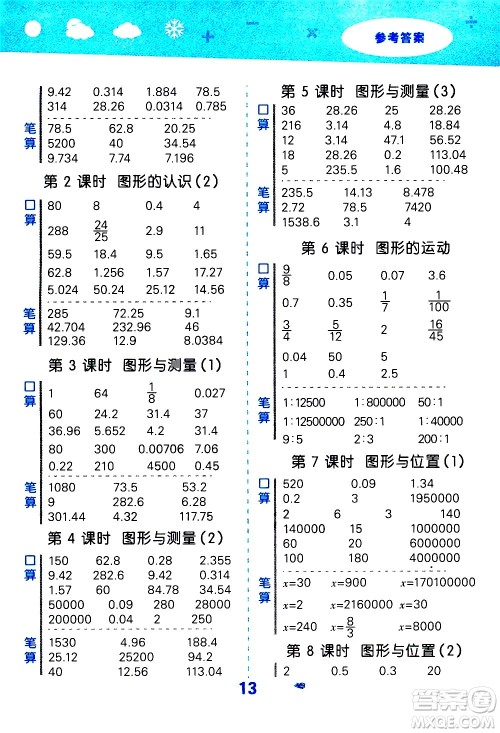 地质出版社2021春季小学口算大通关数学六年级下册BSD北师大版答案 地质出版社2021春季小学口算大通关数学六年级下册BSD北师大版答案