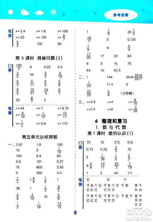 地质出版社2021春季小学口算大通关数学六年级下册RJ人教版答案