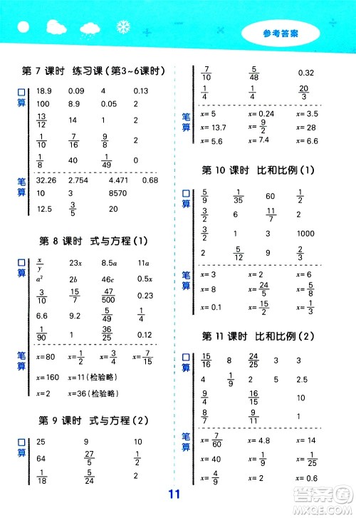 地质出版社2021春季小学口算大通关数学六年级下册RJ人教版答案