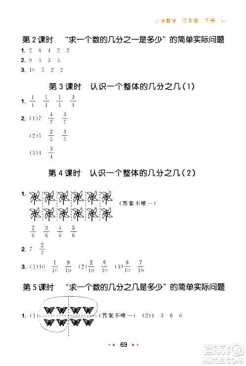 教育科学出版社2021春季53随堂测小学数学三年级下册SJ苏教版答案