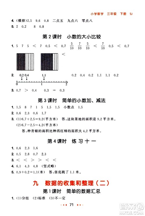 教育科学出版社2021春季53随堂测小学数学三年级下册SJ苏教版答案