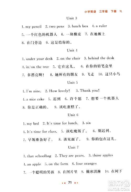 教育科学出版社2021春季53随堂测小学英语三年级下册YL译林版答案