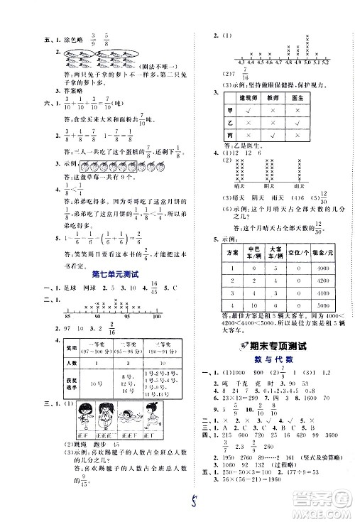 西安出版社2021春季53全优卷小学数学三年级下册BSD北师大版答案