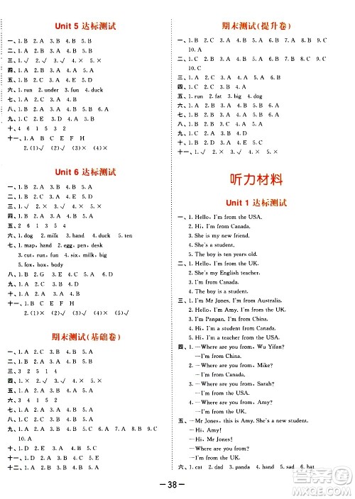 教育科学出版社2021春季53天天练测评卷小学英语三年级下册RP人教版答案 教育科学出版社2021春季53天天练测评卷小学英语三年级下册RP人教版答案