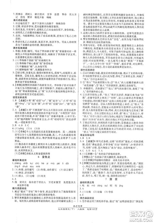 阳光出版社2021汇文图书卓越课堂九年级语文下册人教版答案
