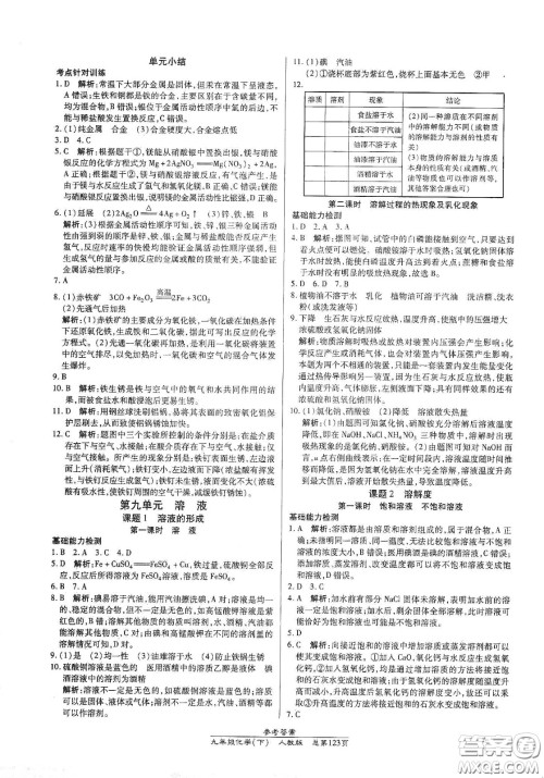 阳光出版社2021汇文图书卓越课堂九年级化学下册人教版答案